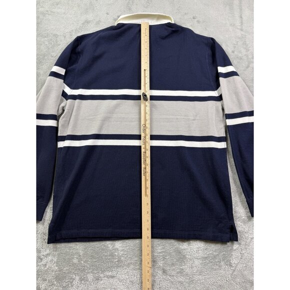 Wasted Youth Rugby Shirt Mens Large Navy Gray Long Sleeve Stripe Cotton - Picture 7 of 10